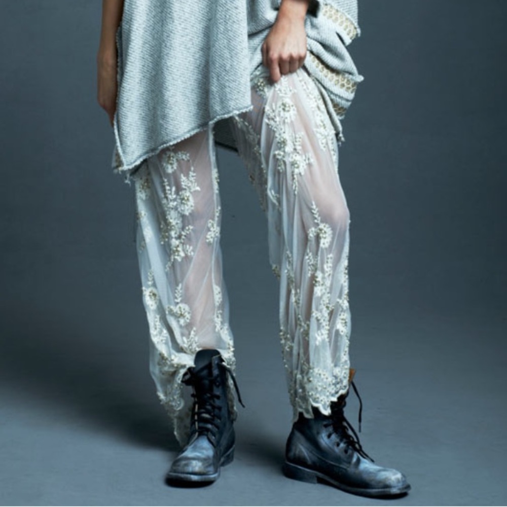 ISO Free People beaded sequin embellished floral mesh pants s m